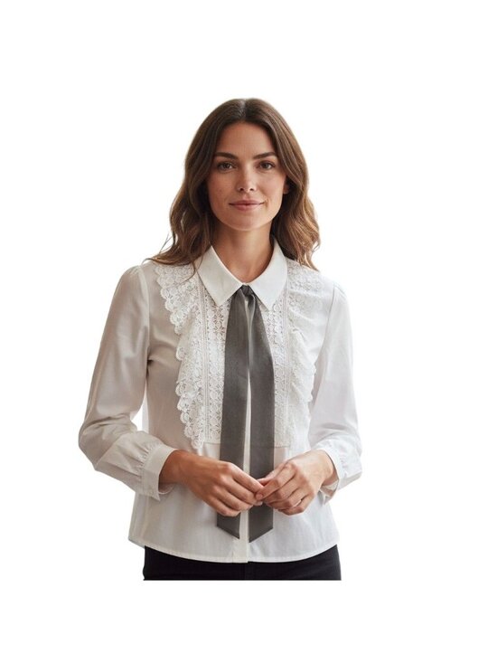 Self-Portrait Tops - Self Portrait White Lace Bib Cotton Shirt NWOT - Size 10